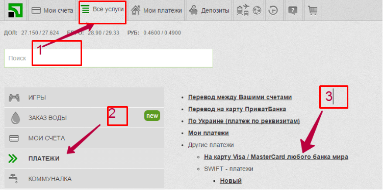 Платежи на карту Украины