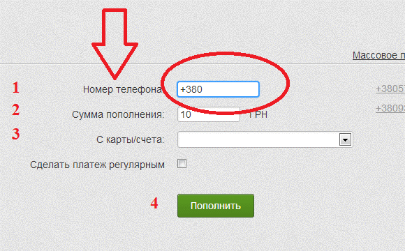Заполнение данных для пополнения